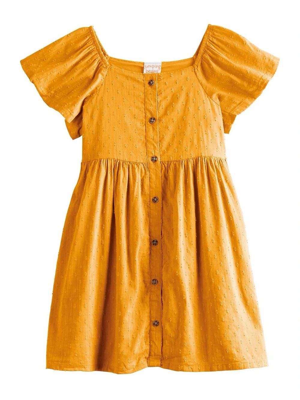 Jumping Beans Girls Squareneck Woven Dress Mustard Yellow Size 7